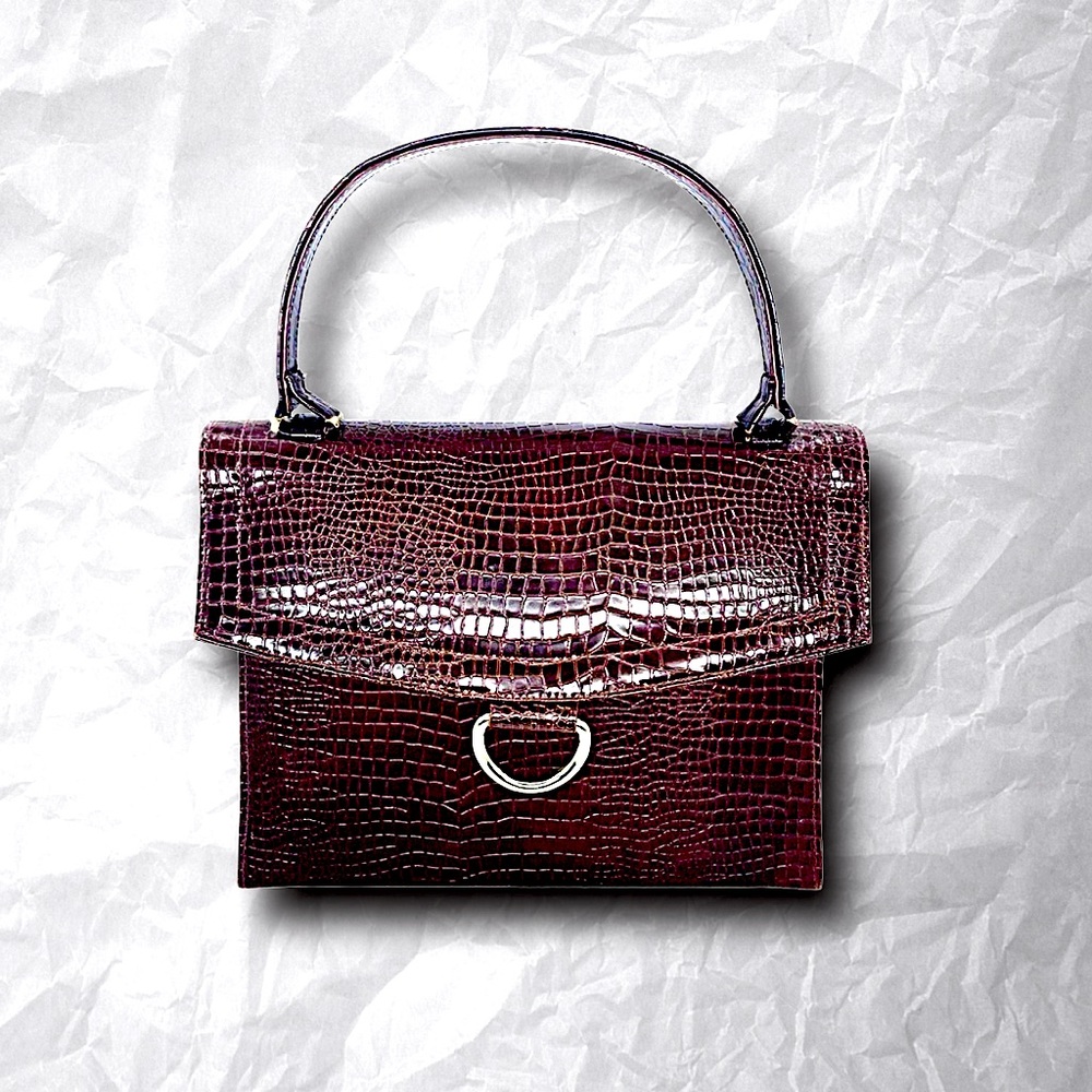 60s Vintage Dark Brown Croc Leather Socialites "Theodor" California Handbag